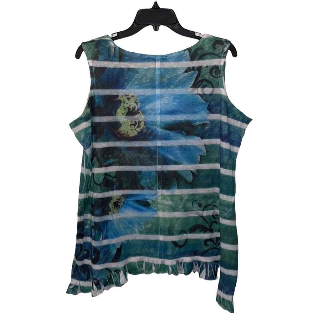 Style & Co. Women's Green Blue Abstract Lines Ruffled Sleeveless Top‎ Size 0X - Picture 2 of 4